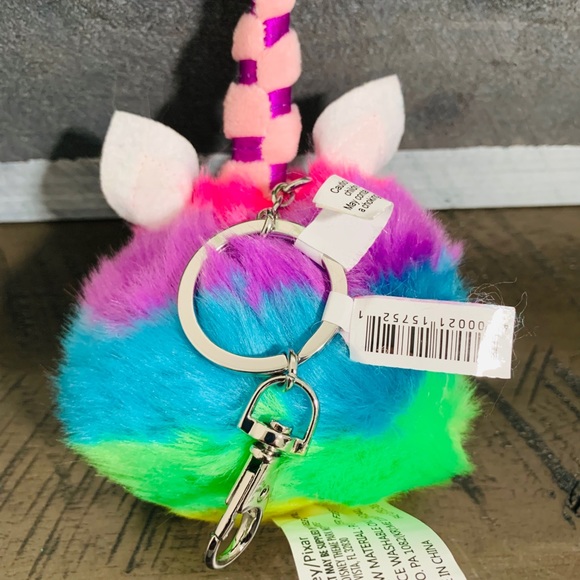 Disney Parks Rainbow Unicorn Fuzzy Keychain - Picture 2 of 2